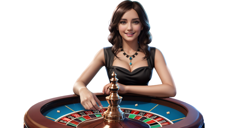 Female croupier at a roulette wheel offering a bonus