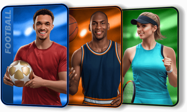 Collage of football, basketball, and tennis players representing the sports available on Boomerang Bet