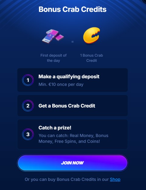 The interactive Bonus Crab game in the Boomerang VIP Program