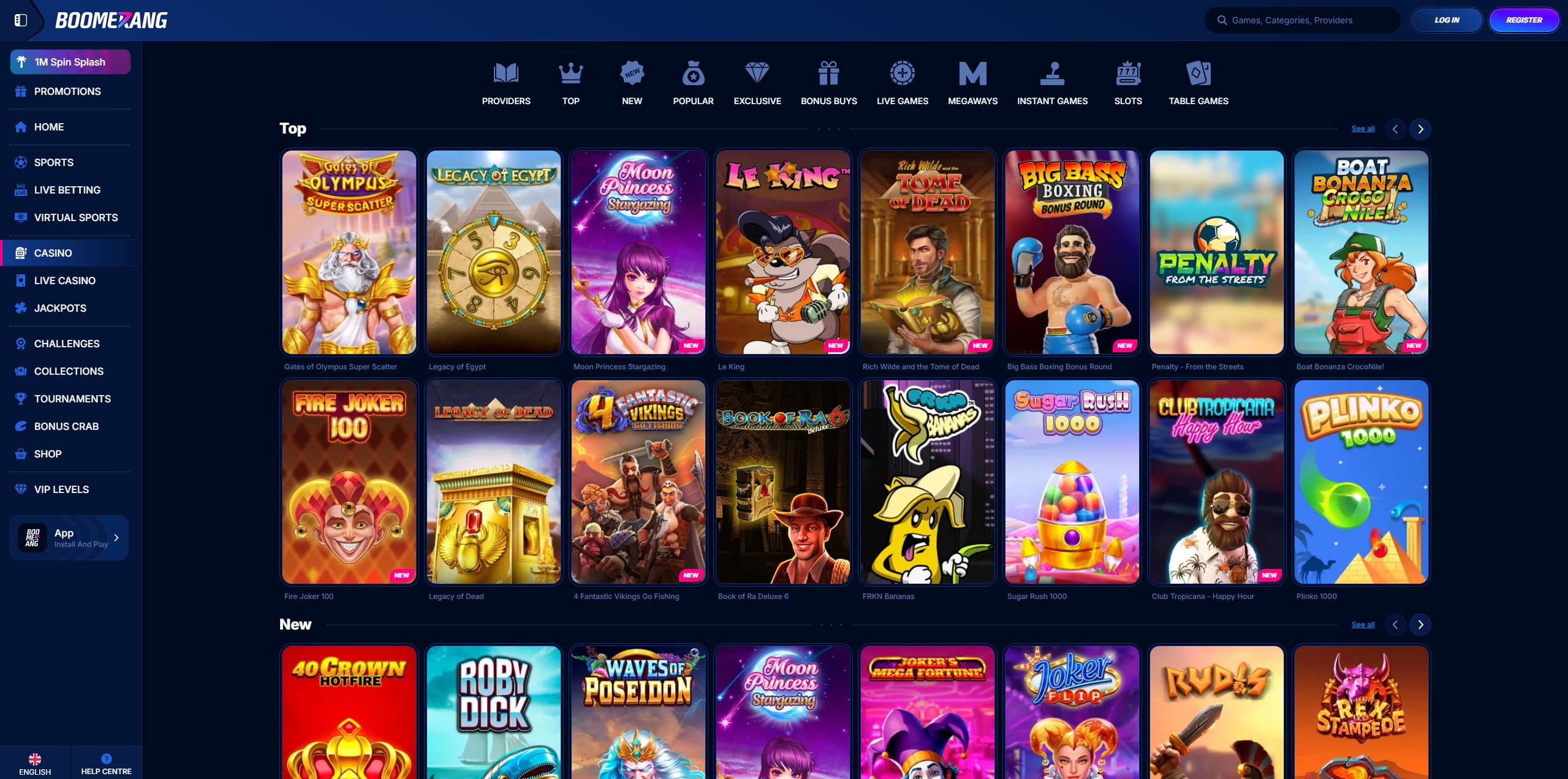 Boomerang Casino for Australian Players showing the pokies lobby