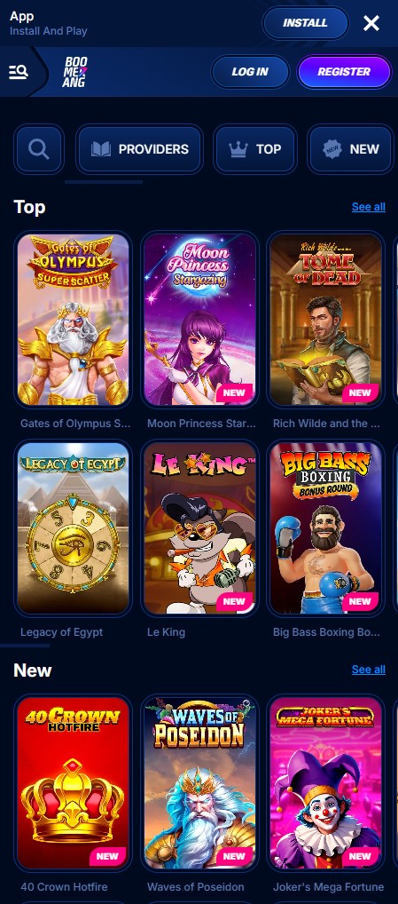 Smartphone displaying the Boomerang Casino login page